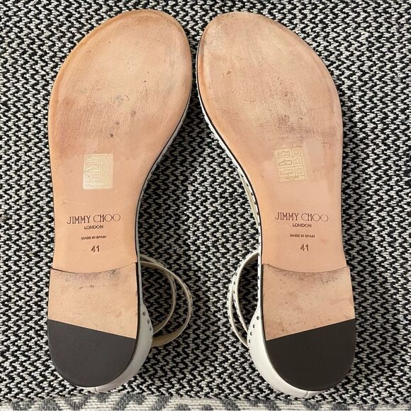 Jimmy Choo Afia Studded Ankle Strap White Leather Flat Sandal Sz-41/11 - Picture 3 of 11